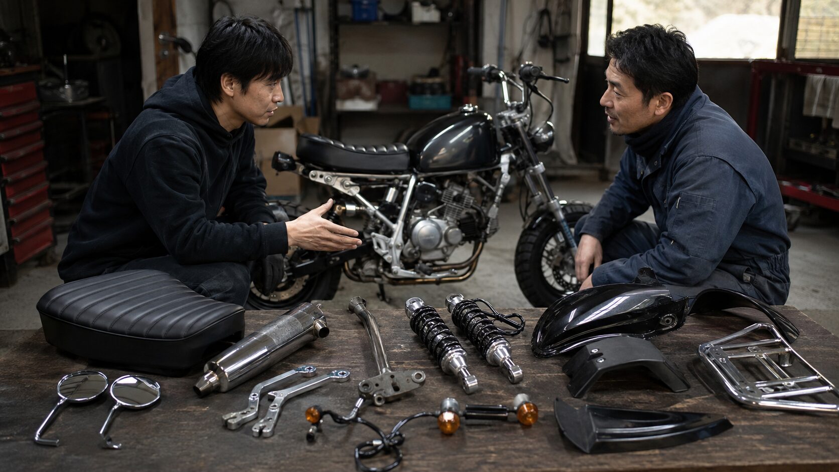 バイク査定後に契約条件やキャンセル条件を確認する日本人男性
