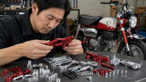 モンキー125に赤いCNCカスタムパーツを装着したイメージ