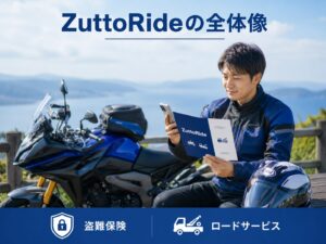 ZuttoRideの盗難保険とロードサービスを確認するバイクライダー
