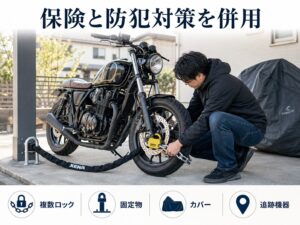 バイク盗難保険とチェーンロック・固定物・カバー・追跡機器を併用する防犯対策