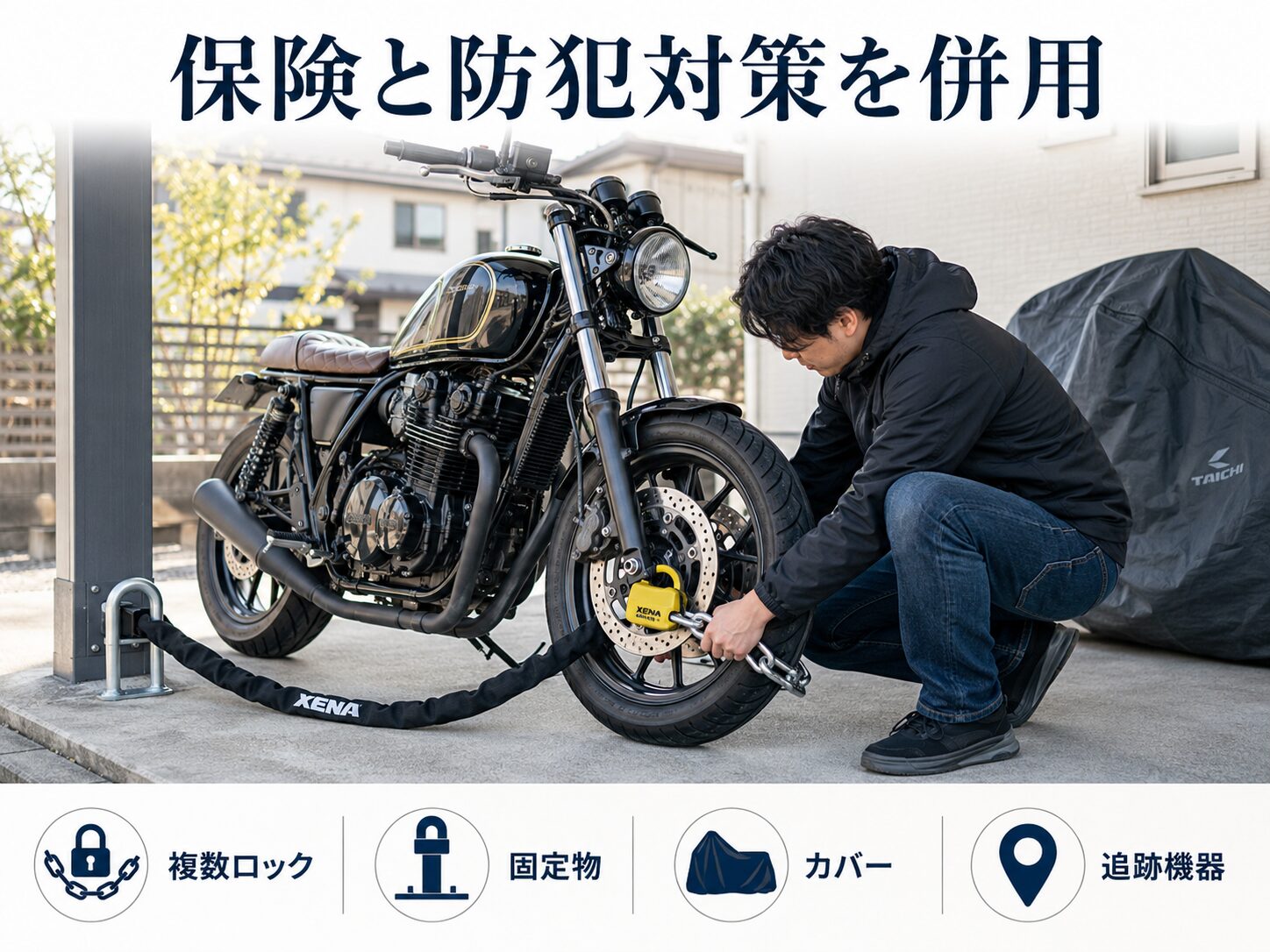 バイク盗難保険とチェーンロック・固定物・カバー・追跡機器を併用する防犯対策