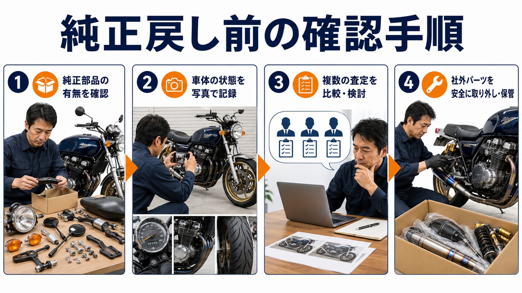 カスタムバイクを純正へ戻す前に確認する手順